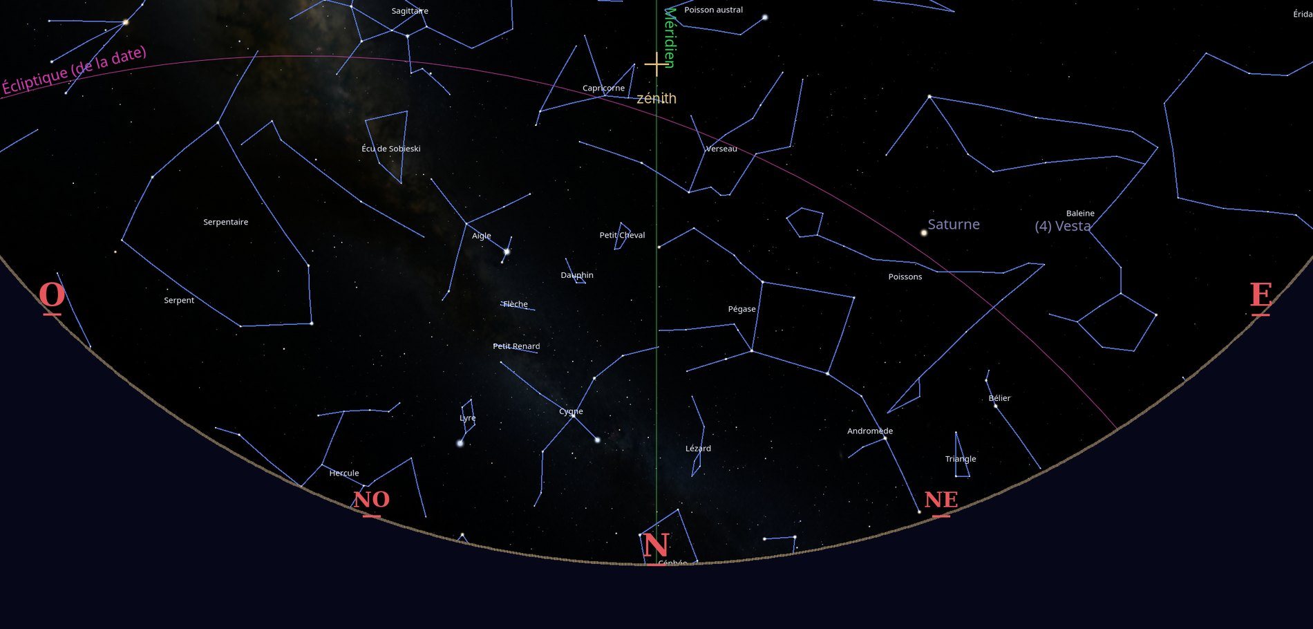 Carte du ciel vers le nord, vue de Nouméa